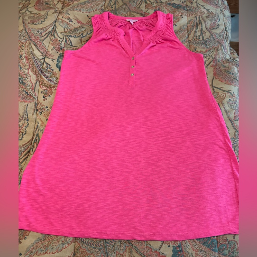 Lilly Pulitzer Essie Dress Hot Pink Fusion Gold Buttons Cover Up Size XL